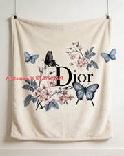 Dior Vintage Butterfly & Floral Art Flannel Throw Blanket Sofa Cover Blanket D410